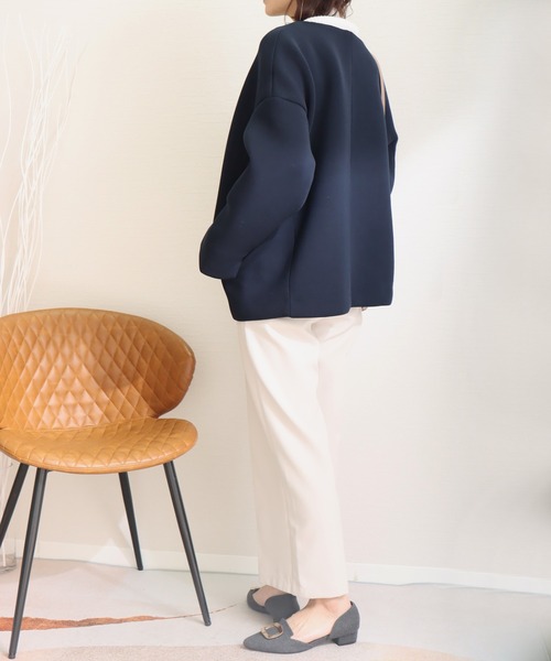 libelle more(リベル モア)の「ダイバー素材ノーカラージャケット(ノーカラージャケット・レディース・ネイビー/杢グレー/ベージュ・M)」の11枚目の写真