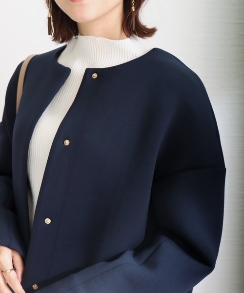 libelle more(リベル モア)の「ダイバー素材ノーカラージャケット(ノーカラージャケット・レディース・ネイビー/杢グレー/ベージュ・M)」の15枚目の写真