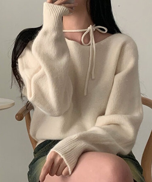 c.u.l(シーユーエル)の「リボンポイント やわらかニットトップス culw741(ニット/セーター・レディース・アイボリー/ブルー/グレー・FREE)」の18枚目の写真