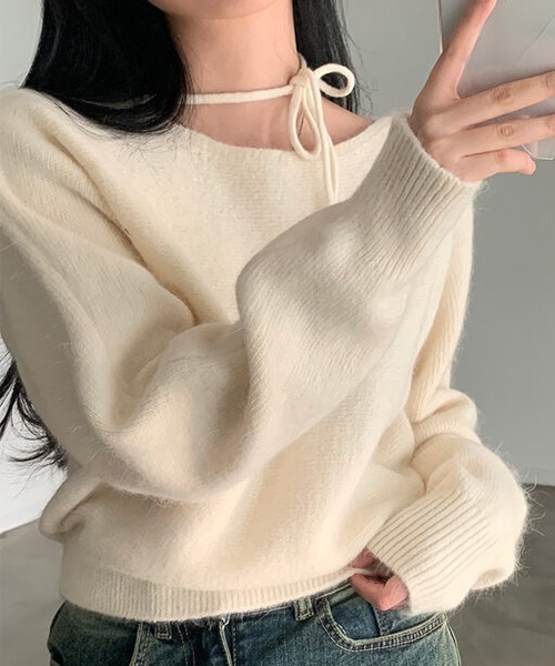 c.u.l(シーユーエル)の「リボンポイント やわらかニットトップス culw741(ニット/セーター・レディース・アイボリー/ブルー/グレー・FREE)」の10枚目の写真