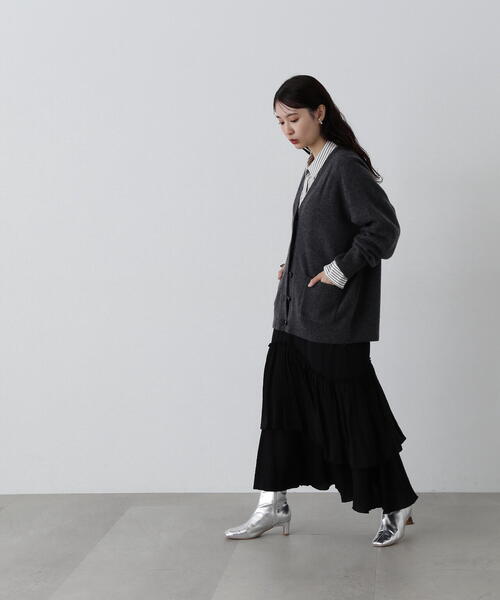 N.（N. Natural Beauty Basic）（エヌエヌナチュラルビューティーベーシック）の「◆ＨＡＭＩＬＴＯＮ　Ｖネックポケットカーディガン（カーディガン/ボレロ・レディース・ライトグレー/杢グレー/ブルー・MEDIUM）」の6枚目の写真