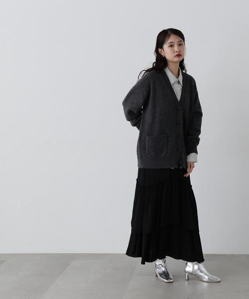 N.（N. Natural Beauty Basic）（エヌエヌナチュラルビューティーベーシック）の「◆ＨＡＭＩＬＴＯＮ　Ｖネックポケットカーディガン（カーディガン/ボレロ・レディース・ライトグレー/杢グレー/ブルー・MEDIUM）」の7枚目の写真