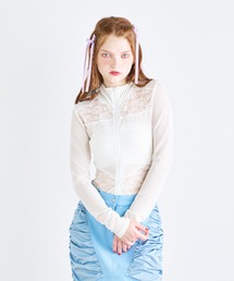 ANNA SUI NYC | ストレッチメッシュ×レース切り替えボディスーツ(ニット/セーター)