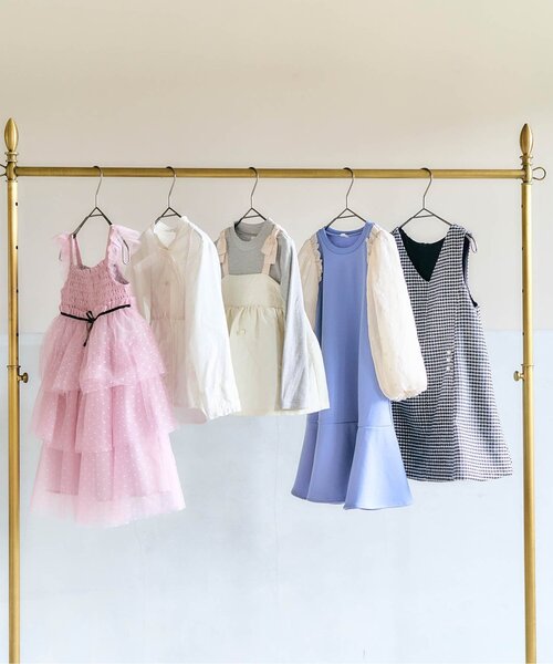 apres les cours（アプレレクール）の「【フォーマル対応】パール付フレアジャンパースカート_アプレレクールマシェリ（ジャンパースカート・キッズ・チェック/ネイビー・80/90/100/110/120/130/140）」の4枚目の写真