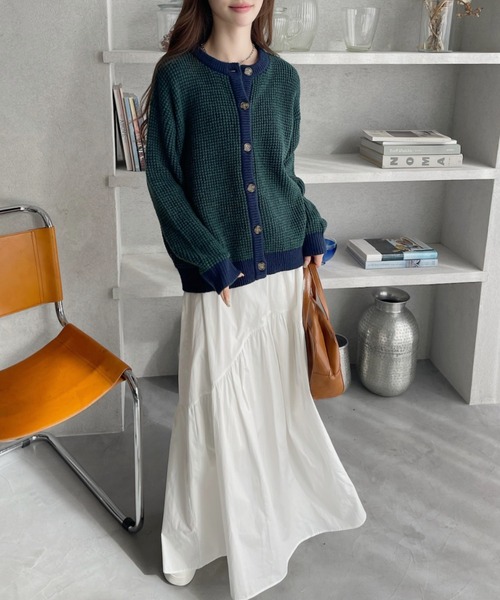 Ada.(エイダ)の「ワッフル編み 配色 ニット カーディガン(カーディガン/ボレロ・レディース・オレンジ/ブラウン/ネイビー・FREE)」の12枚目の写真