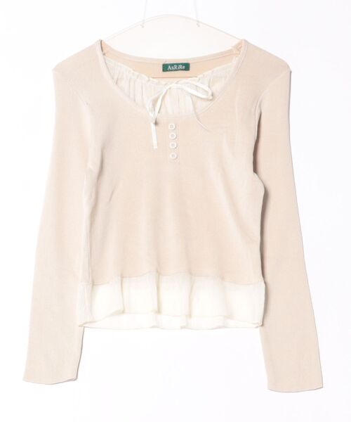 AsRiRe（アスリレイ）の「2タイプ展開　 リボン付き　異素材ドッキングレースニットトップス（Tシャツ/カットソー・レディース・ホワイト/グレー/ブルー/ブラック/アイボリー/ブラック系1/レッド/グレー系1/レッド系その他/ホワイト系その他/ネイビー・M）」の4枚目の写真