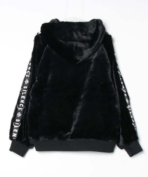 SITRY(シトリー)の「Sleeve Logo Tape Fur Hoodie/オーバーサイズ 袖ロゴテープ フルジップパーカー ファーブルゾン ファージャケット(ブルゾン・メンズ・ブラック/サックスブルー/ホワイト・M/L)」の4枚目の写真