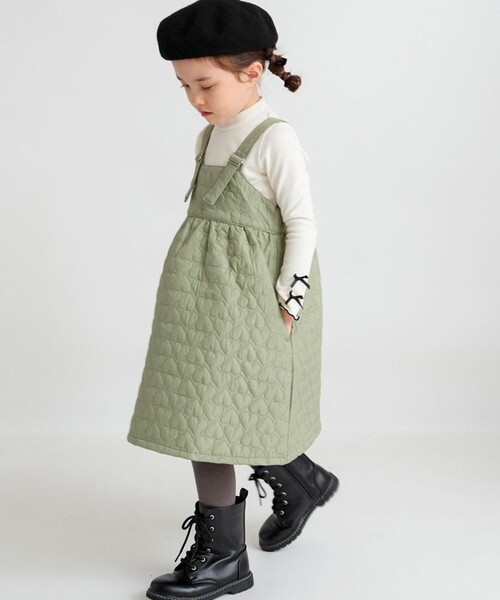 BRANSHES（ブランシェス）の「キルティングジャンパースカート（ジャンパースカート・キッズ・アイボリー/カーキ・100/130/110/90/140/120/150）」の9枚目の写真