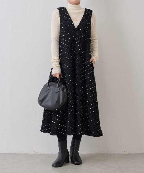 ビアズリー・2サイズ展開＞ツイードフレアーワンピース