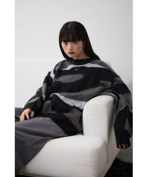 AZUL by moussy（アズールバイマウジー）の「マーブルジャガードニットトップス（ニット/セーター・レディース・ブラック系その他/グリーン系その他・FREE）」の3枚目の写真