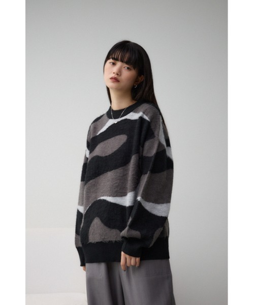 AZUL by moussy（アズールバイマウジー）の「マーブルジャガードニットトップス（ニット/セーター・レディース・ブラック系その他/グリーン系その他・FREE）」の4枚目の写真