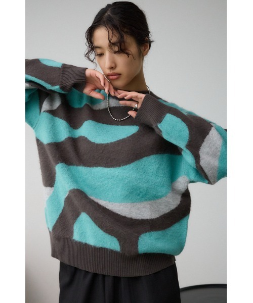AZUL by moussy（アズールバイマウジー）の「マーブルジャガードニットトップス（ニット/セーター・レディース・ブラック系その他/グリーン系その他・FREE）」の14枚目の写真