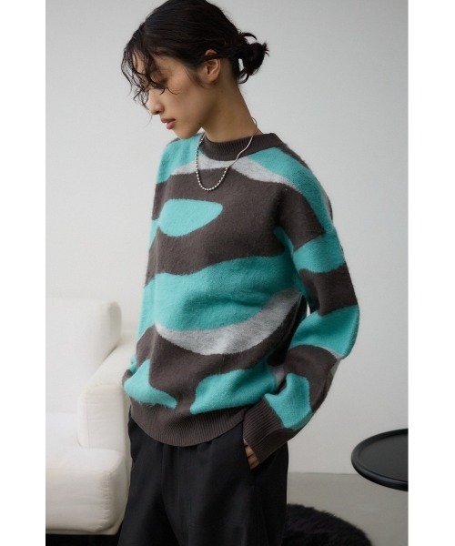 AZUL by moussy（アズールバイマウジー）の「マーブルジャガードニットトップス（ニット/セーター・レディース・ブラック系その他/グリーン系その他・FREE）」の15枚目の写真