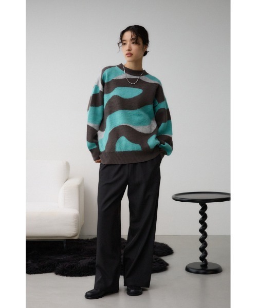AZUL by moussy（アズールバイマウジー）の「マーブルジャガードニットトップス（ニット/セーター・レディース・ブラック系その他/グリーン系その他・FREE）」の16枚目の写真