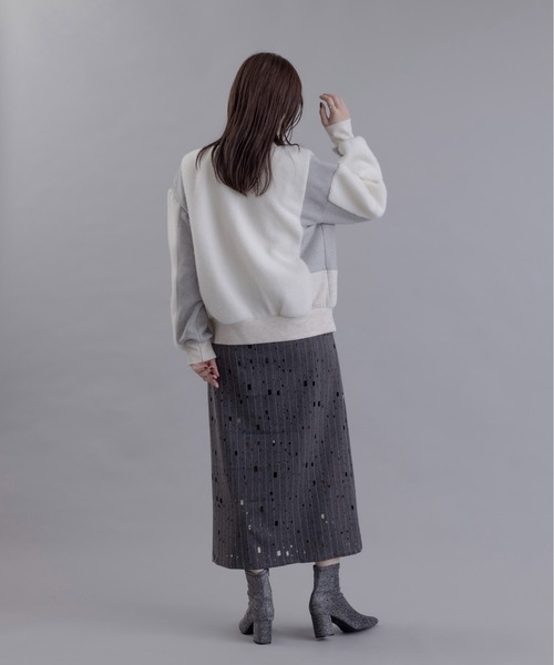 Eimee Law（エイミーロウ）の「パッチワーク 2WAYボアトップス（カーディガン/ボレロ・レディース・ライトグレー/チャコールグレー/アイボリー・FREE）」の6枚目の写真