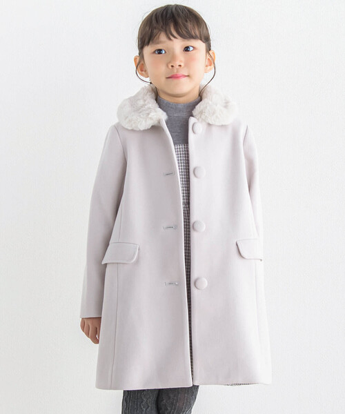 BeBe(ベベ)の「ウールライクくるみボタンファー襟コート(100~160cm)(ステンカラーコート・キッズ・グレー/ネイビー・120cm/150cm/110cm/100cm/140cm/130cm)」の6枚目の写真