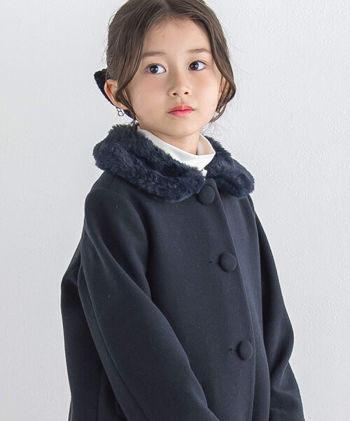 BeBe(ベベ)の「ウールライクくるみボタンファー襟コート(100~160cm)(ステンカラーコート・キッズ・グレー/ネイビー・120cm/150cm/110cm/100cm/140cm/130cm)」の10枚目の写真