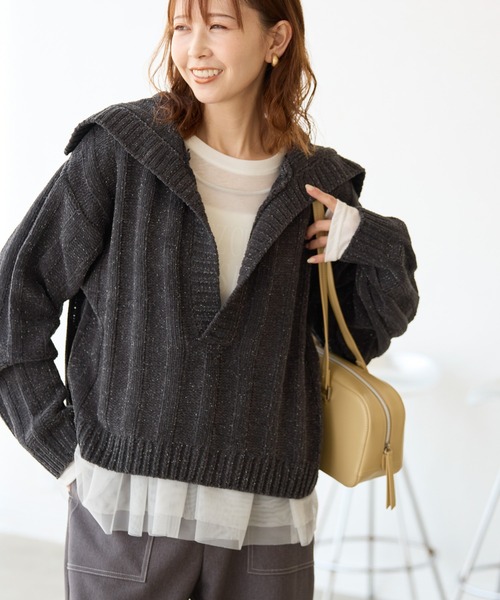 ROPE' PICNIC（ロペピクニック）の「アンジェリーナモールニットスキッパープルオーバー（ニット/セーター・レディース・チャコールグレー/キナリ/ブルー系その他5・38）」の3枚目の写真