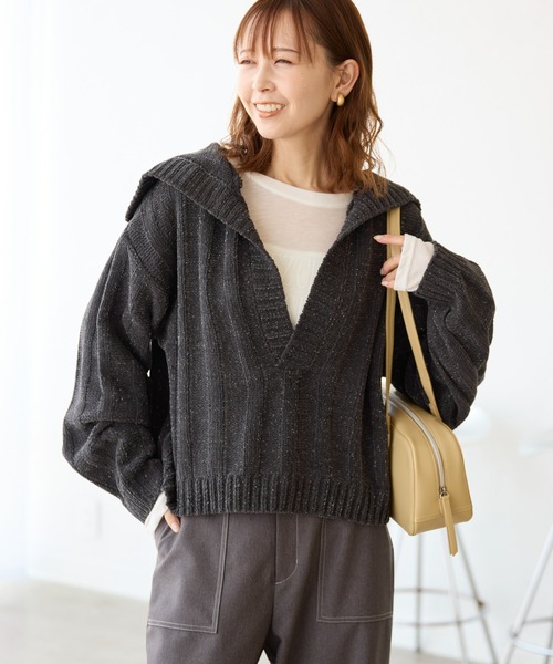 ROPE' PICNIC（ロペピクニック）の「アンジェリーナモールニットスキッパープルオーバー（ニット/セーター・レディース・チャコールグレー/キナリ/ブルー系その他5・38）」の11枚目の写真