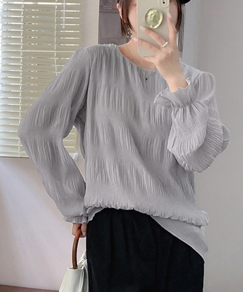 Miniministore(ミニミニストア)の「シャーリングブラウス 長袖トップス韓国風(シャツ/ブラウス・レディース・ミント/ホワイト/ブラウン/ベージュ/ネイビー/ブラック/ダークグリーン/グレー・FREE)」の1枚目の写真
