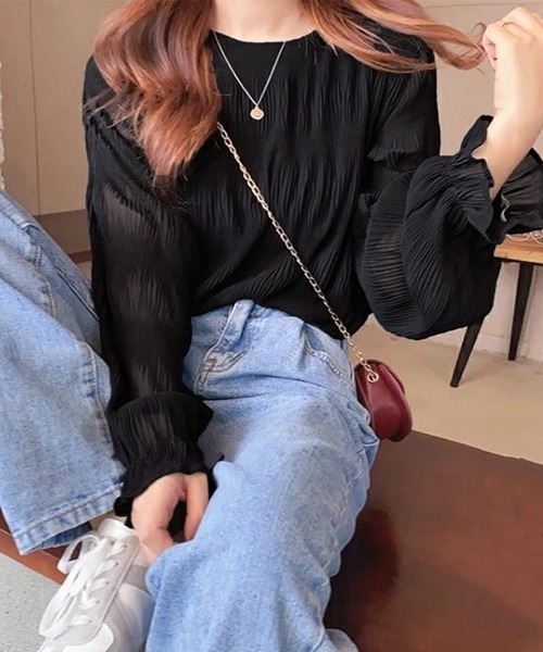 Miniministore(ミニミニストア)の「シャーリングブラウス 長袖トップス韓国風(シャツ/ブラウス・レディース・ミント/ホワイト/ブラウン/ベージュ/ネイビー/ブラック/ダークグリーン/グレー・FREE)」の11枚目の写真