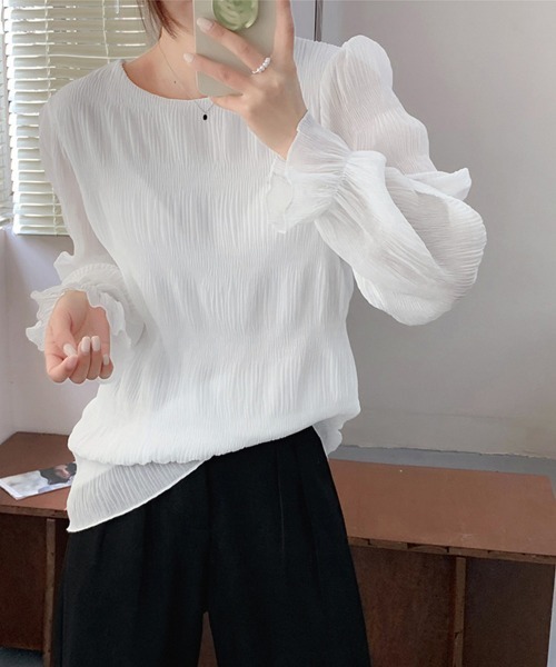 Miniministore(ミニミニストア)の「シャーリングブラウス 長袖トップス韓国風(シャツ/ブラウス・レディース・ミント/ホワイト/ブラウン/ベージュ/ネイビー/ブラック/ダークグリーン/グレー・FREE)」の12枚目の写真