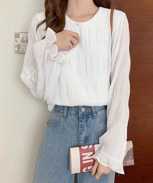 Miniministore(ミニミニストア)の「シャーリングブラウス 長袖トップス韓国風(シャツ/ブラウス・レディース・ミント/ホワイト/ブラウン/ベージュ/ネイビー/ブラック/ダークグリーン/グレー・FREE)」の13枚目の写真