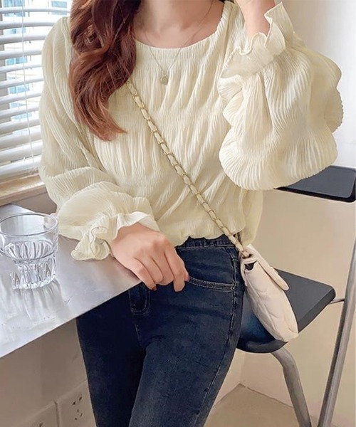 Miniministore(ミニミニストア)の「シャーリングブラウス 長袖トップス韓国風(シャツ/ブラウス・レディース・ミント/ホワイト/ブラウン/ベージュ/ネイビー/ブラック/ダークグリーン/グレー・FREE)」の16枚目の写真