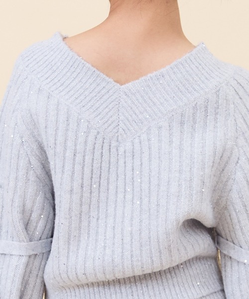 REDYAZEL（レディアゼル）の「【セットアップ可能】ラメスパンコールダブルリボンニット（ニット/セーター・レディース・ライトグレー/ベージュ/ブルー・FREE）」の20枚目の写真