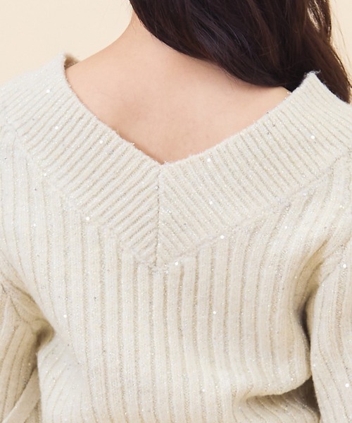 REDYAZEL（レディアゼル）の「【セットアップ可能】ラメスパンコールダブルリボンニット（ニット/セーター・レディース・ライトグレー/ベージュ/ブルー・FREE）」の14枚目の写真
