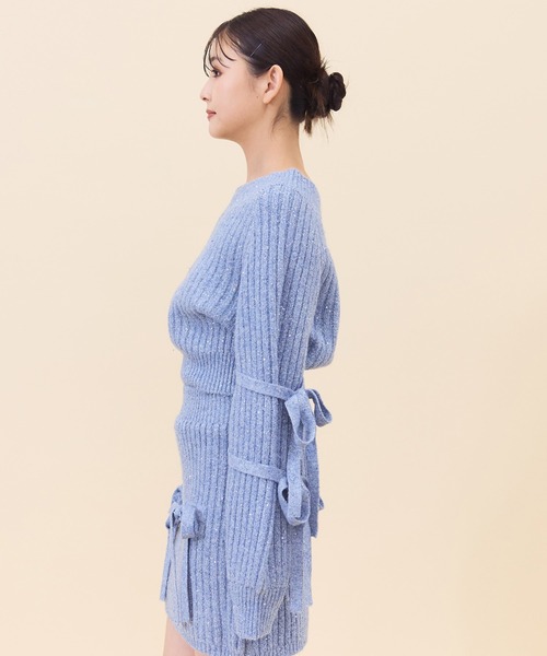 REDYAZEL（レディアゼル）の「【セットアップ可能】ラメスパンコールダブルリボンニット（ニット/セーター・レディース・ライトグレー/ベージュ/ブルー・FREE）」の12枚目の写真