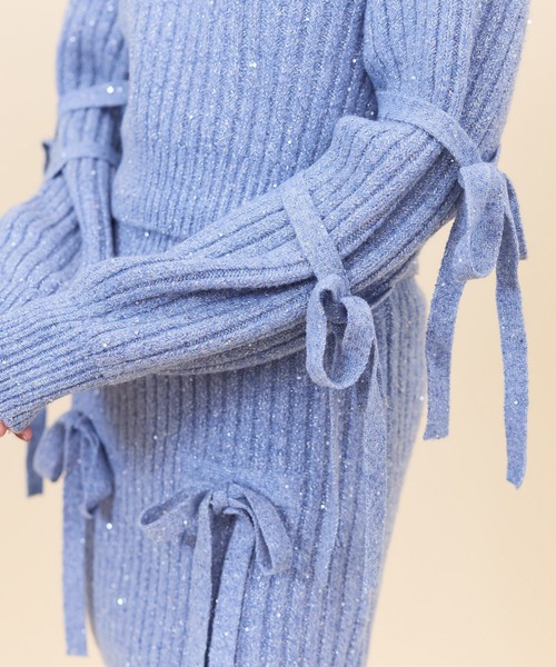 REDYAZEL（レディアゼル）の「【セットアップ可能】ラメスパンコールダブルリボンニット（ニット/セーター・レディース・ライトグレー/ベージュ/ブルー・FREE）」の10枚目の写真