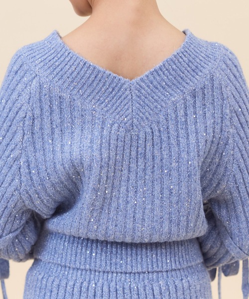 REDYAZEL（レディアゼル）の「【セットアップ可能】ラメスパンコールダブルリボンニット（ニット/セーター・レディース・ライトグレー/ベージュ/ブルー・FREE）」の8枚目の写真
