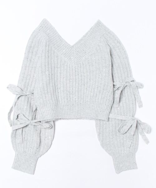 REDYAZEL（レディアゼル）の「【セットアップ可能】ラメスパンコールダブルリボンニット（ニット/セーター・レディース・ライトグレー/ベージュ/ブルー・FREE）」の6枚目の写真