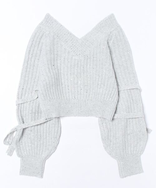 REDYAZEL（レディアゼル）の「【セットアップ可能】ラメスパンコールダブルリボンニット（ニット/セーター・レディース・ライトグレー/ベージュ/ブルー・FREE）」の7枚目の写真
