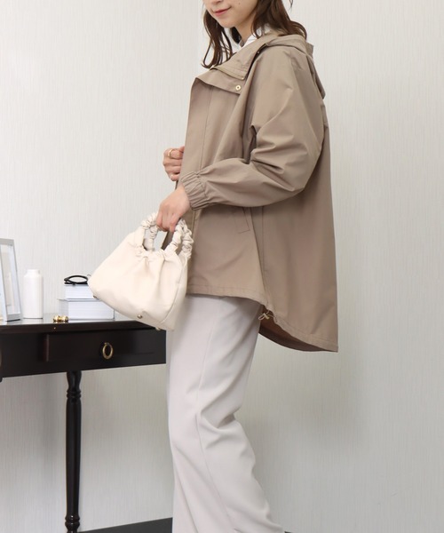 NC撥水加工 裾ドロスト ミドル丈ブルゾン（マウンテンパーカー