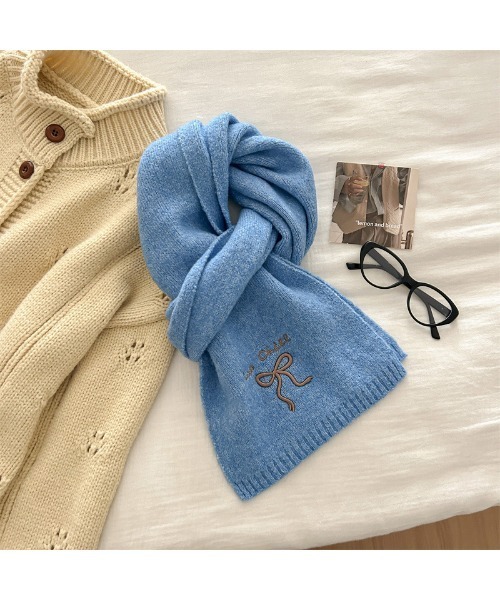 Vipoa（ヴィポア）の「リボン刺繍ニットマフラー（マフラー・レディース・ピンク/ブラウン/ブラック/アイボリー/レッド/ブルー/グレー・FREE）」の21枚目の写真