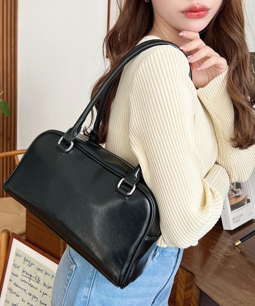 moment+（モーメントプラス）の「ロングハンドルボストンバッグ（ボストンバッグ・レディース・ブラウン/ボルドー/アイボリー/ブラック・FREE）」の10枚目の写真