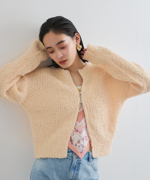 VIS（ビス）の「リボンヤーンジップリブネックカーディガン（カーディガン/ボレロ・レディース・オフホワイト/ブルー系その他4/ピンク系その他2・FREE）」の3枚目の写真