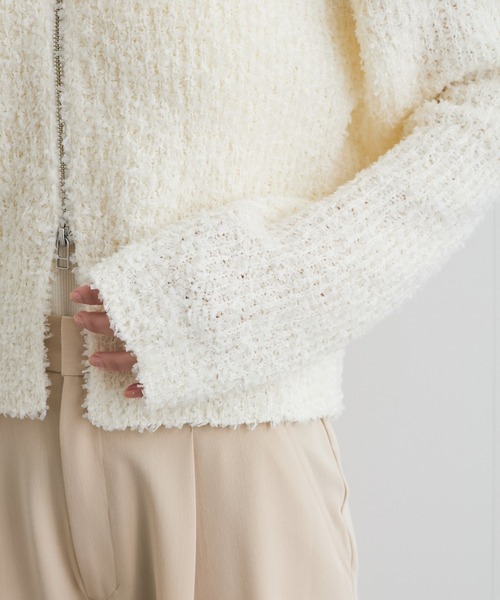 VIS（ビス）の「リボンヤーンジップリブネックカーディガン（カーディガン/ボレロ・レディース・オフホワイト/ブルー系その他4/ピンク系その他2・FREE）」の4枚目の写真