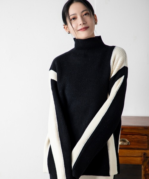 MILLION CARATS（ミリオンカラッツ）の「どんな場面でも頼れるモード感たっぷりのエフォートレスバイカラーニットセットアップ（アンサンブル・レディース・ベージュ/グレー/ブルー/ブラック・FREE）」の10枚目の写真