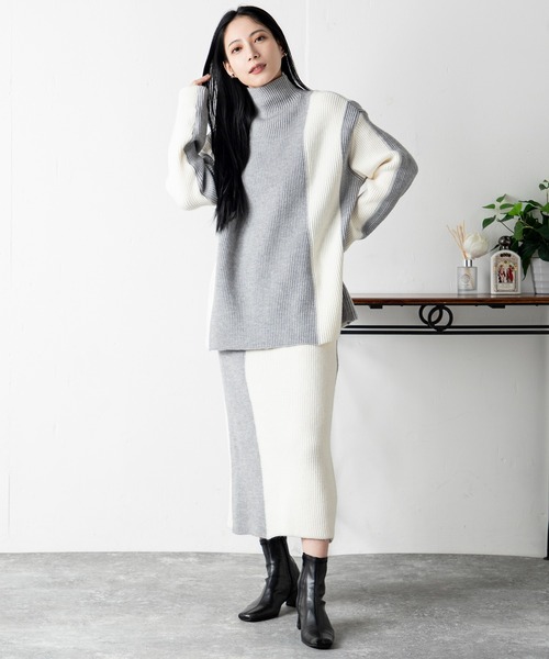 MILLION CARATS（ミリオンカラッツ）の「どんな場面でも頼れるモード感たっぷりのエフォートレスバイカラーニットセットアップ（アンサンブル・レディース・ベージュ/グレー/ブルー/ブラック・FREE）」の11枚目の写真