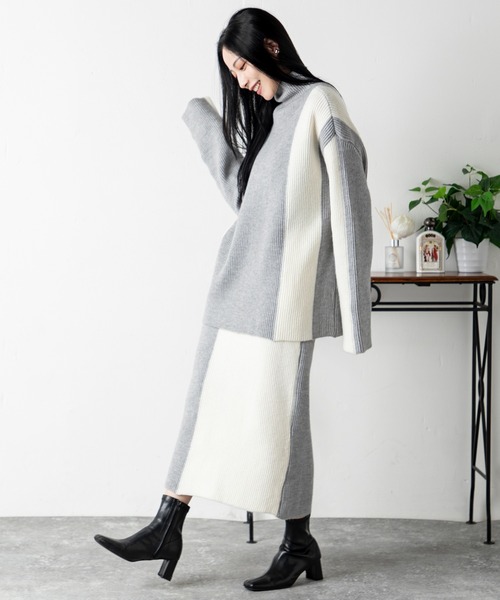 MILLION CARATS（ミリオンカラッツ）の「どんな場面でも頼れるモード感たっぷりのエフォートレスバイカラーニットセットアップ（アンサンブル・レディース・ベージュ/グレー/ブルー/ブラック・FREE）」の12枚目の写真