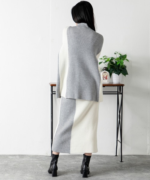 MILLION CARATS（ミリオンカラッツ）の「どんな場面でも頼れるモード感たっぷりのエフォートレスバイカラーニットセットアップ（アンサンブル・レディース・ベージュ/グレー/ブルー/ブラック・FREE）」の13枚目の写真