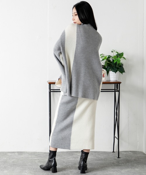 MILLION CARATS（ミリオンカラッツ）の「どんな場面でも頼れるモード感たっぷりのエフォートレスバイカラーニットセットアップ（アンサンブル・レディース・ベージュ/グレー/ブルー/ブラック・FREE）」の14枚目の写真