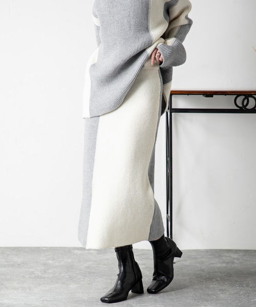 MILLION CARATS（ミリオンカラッツ）の「どんな場面でも頼れるモード感たっぷりのエフォートレスバイカラーニットセットアップ（アンサンブル・レディース・ベージュ/グレー/ブルー/ブラック・FREE）」の19枚目の写真