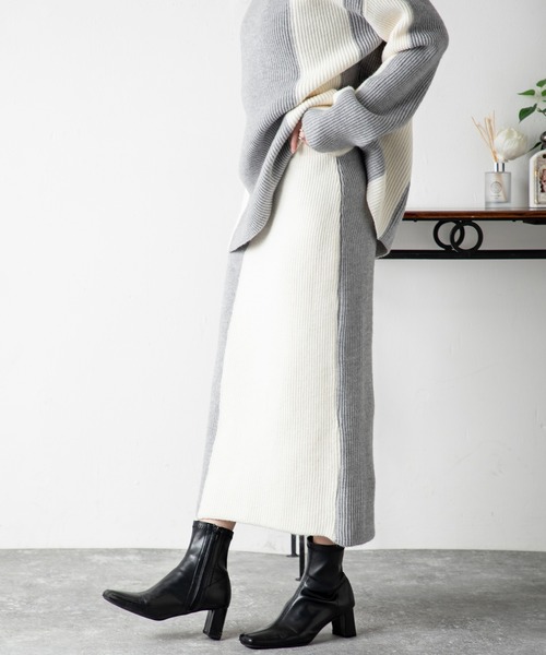 MILLION CARATS（ミリオンカラッツ）の「どんな場面でも頼れるモード感たっぷりのエフォートレスバイカラーニットセットアップ（アンサンブル・レディース・ベージュ/グレー/ブルー/ブラック・FREE）」の20枚目の写真