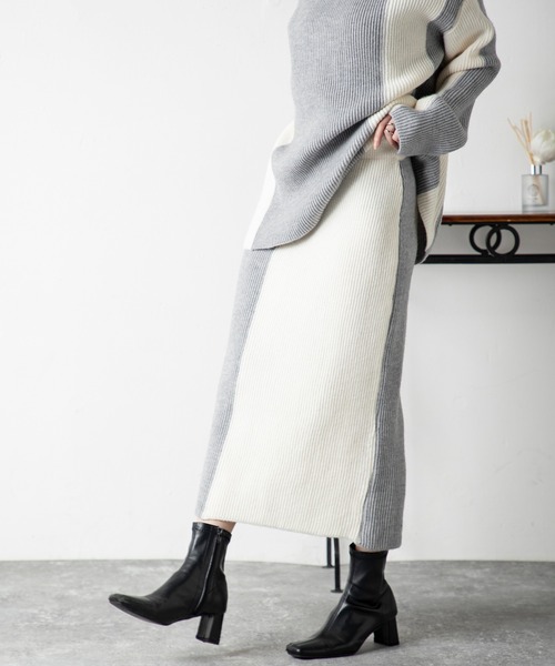 MILLION CARATS（ミリオンカラッツ）の「どんな場面でも頼れるモード感たっぷりのエフォートレスバイカラーニットセットアップ（アンサンブル・レディース・ベージュ/グレー/ブルー/ブラック・FREE）」の22枚目の写真