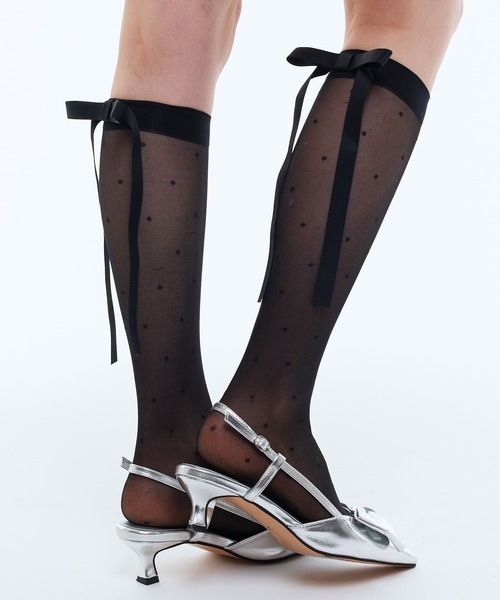 Narcissus（ナルシス）の「【Narcissus】リボンシアソックス（ソックス/靴下・レディース・ホワイト/ブラック・FREE）」の2枚目の写真