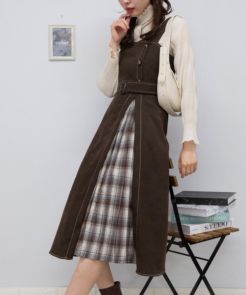 【セール】サイド チェックプリーツ ロング ジャンスカ ワンピース(ワンピース)|pumpkin port(パンプキンポート) 【セール】サイド チェックプリーツ ロング ジャンスカ ワンピース(ワンピース)|pumpkin port(パンプキンポート)